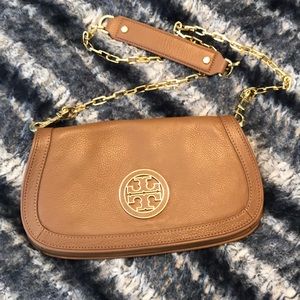 Tory Burch tan cross body clutch